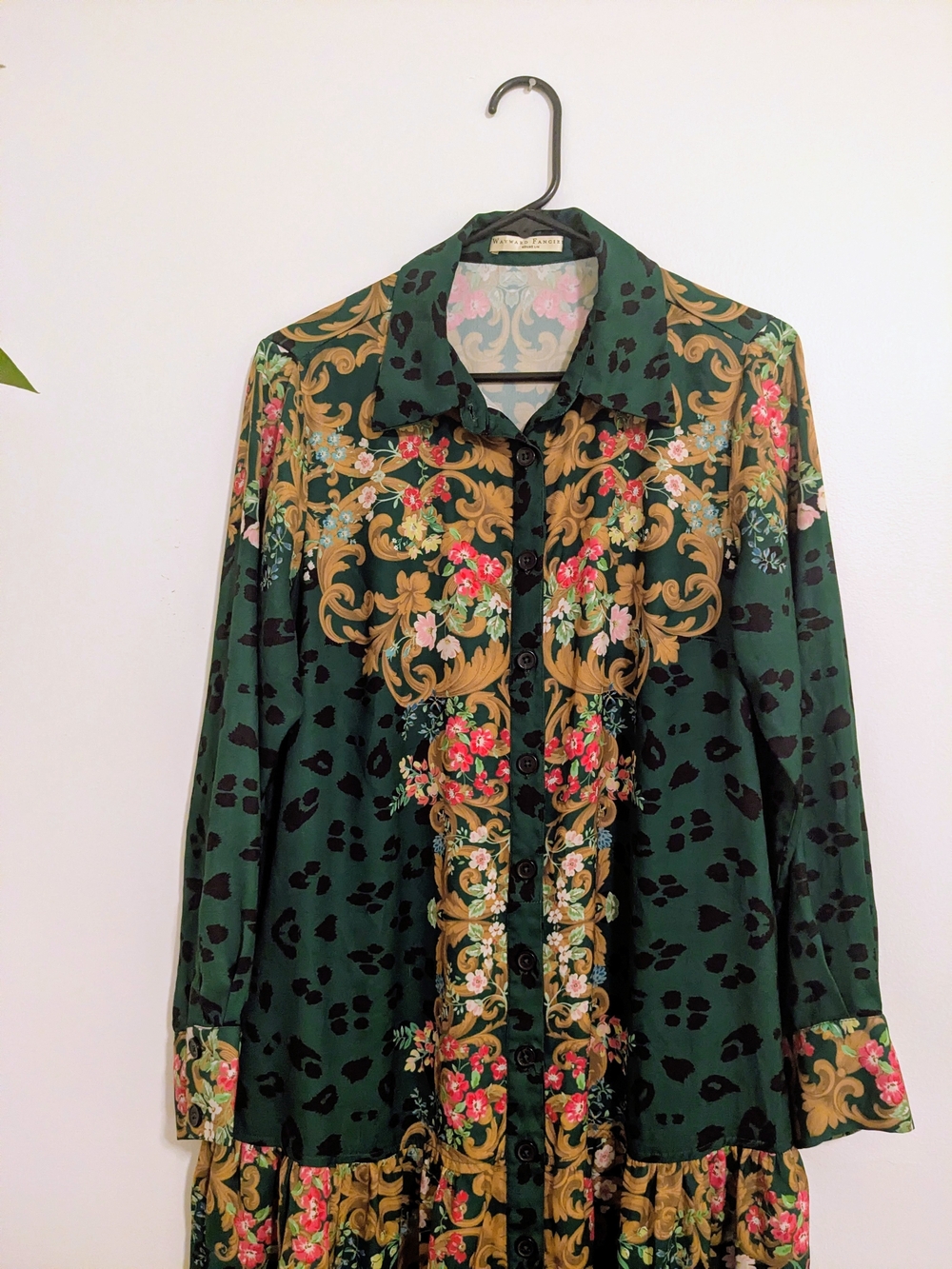 Wayward Fancies by eShakti Patchwork Maxi dress Green Leopard Floral - L/14